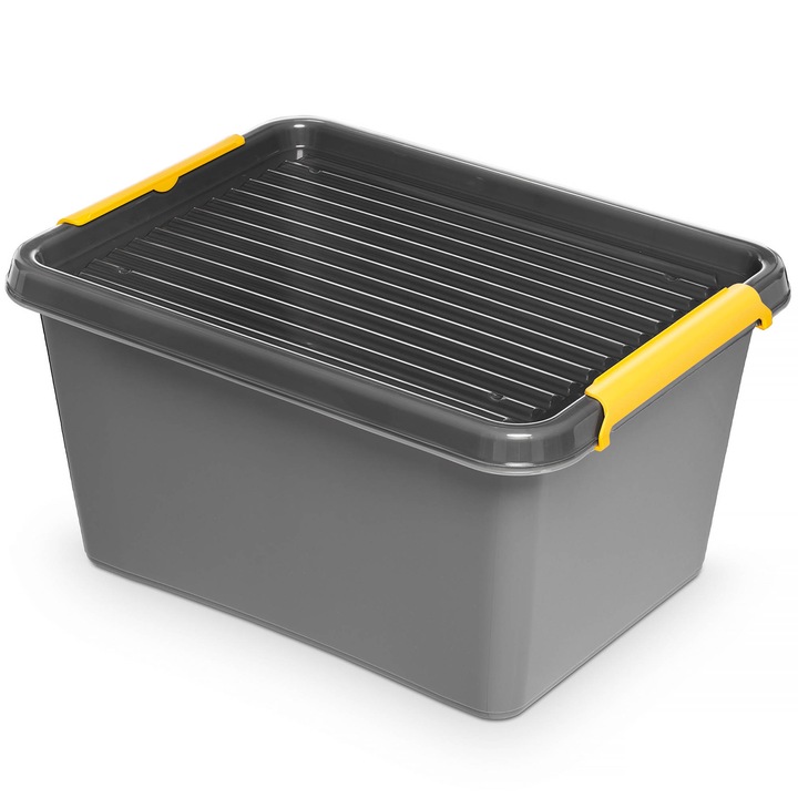 Cutie De Plastic Cu Capac Pentru Depozitare Polipropilena Gri 15,5 L