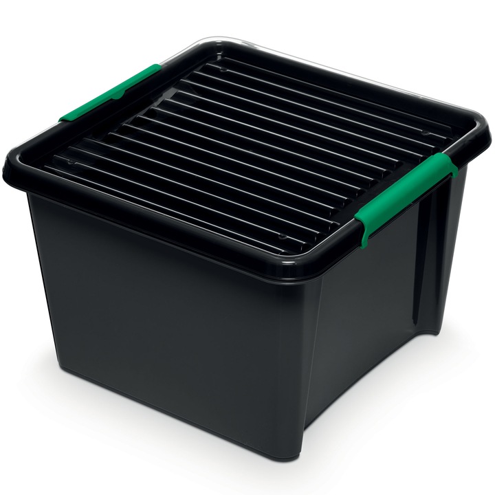Cutie De Plastic Cu Capac Pentru Depozitare Polipropilena Eco Box Negru 25 L
