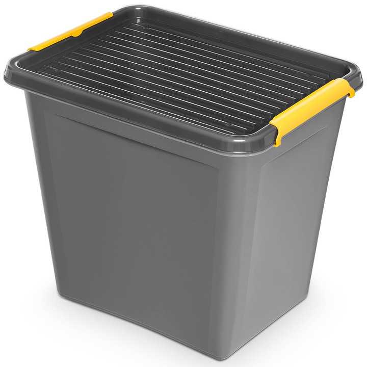 Cutie De Plastic Cu Capac Pentru Depozitare Polipropilena Gri 30 L