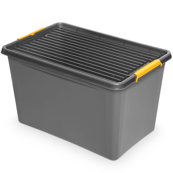 Cutie De Plastic Cu Capac Pentru Depozitare Polipropilena Gri 60 L