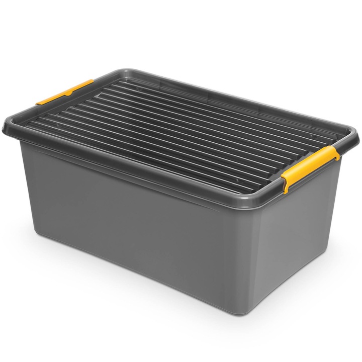 Cutie De Plastic Cu Capac Pentru Depozitare Polipropilena Gri 40 L