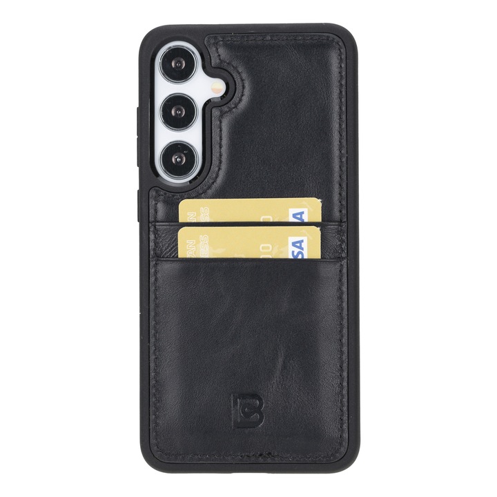 Калъф за Samsung Galaxy S24, Bouletta Flex Cover CCP, тънка естествена кожа, мека TPU рамка, заден капак с джобове за карти, Rustic Black