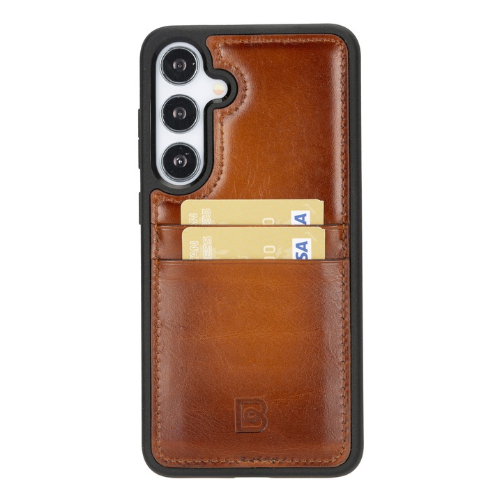 Калъф за Samsung Galaxy S24, Bouletta Flex Cover CCP, тънка естествена кожа, мека TPU рамка, заден капак с джобове за карти, Burnished tan