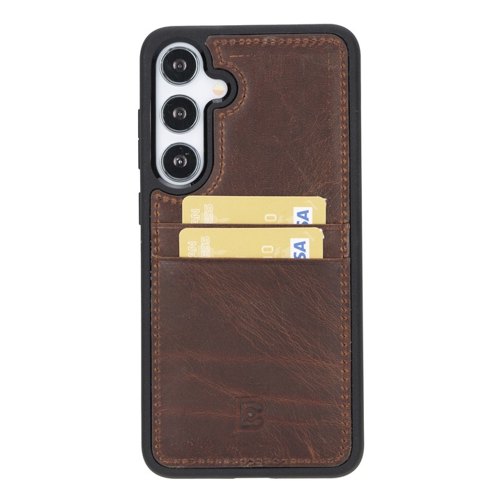 Калъф за Samsung Galaxy S24 Plus, Bouletta Flex Cover CCP, тънка естествена кожа, мека TPU рамка, заден капак с джобове за карти, Antique brown
