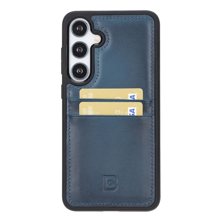 Капак за Samsung Galaxy S24, Bouletta Flex Cover CCP, тънка естествена кожа, мека TPU рамка, заден капак с джобове за карти, Блъскаво синьо