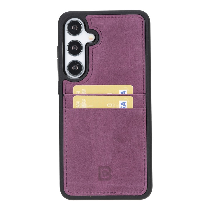 Капак за Samsung Galaxy S24 Plus, Bouletta Flex Cover CCP, тънка естествена кожа, мека TPU рамка, заден капак с джобове за карти, лилав
