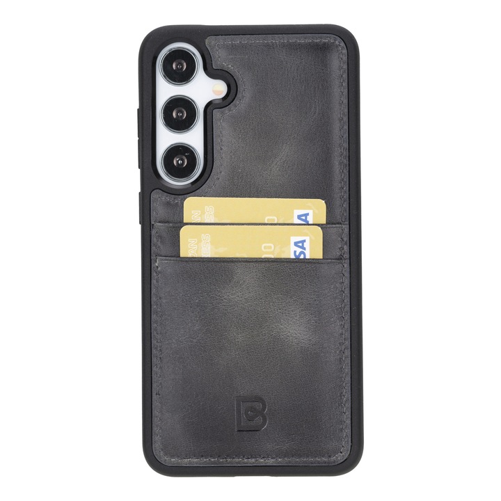 Калъф за Samsung Galaxy S24 Plus, Bouletta Flex Cover CCP, слим естествена кожа, мека TPU рамка, заден капак с джобове за карти, Tiana grey
