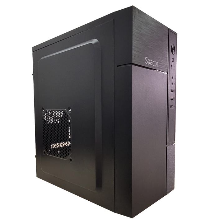 Компютърна кутия SPACER, Mini Tower, mATX, "MINI", без източник на захранване, USB 3.0 x 1, USB 2.0 x 1, USB Type C x 1, HD Audio, Черен