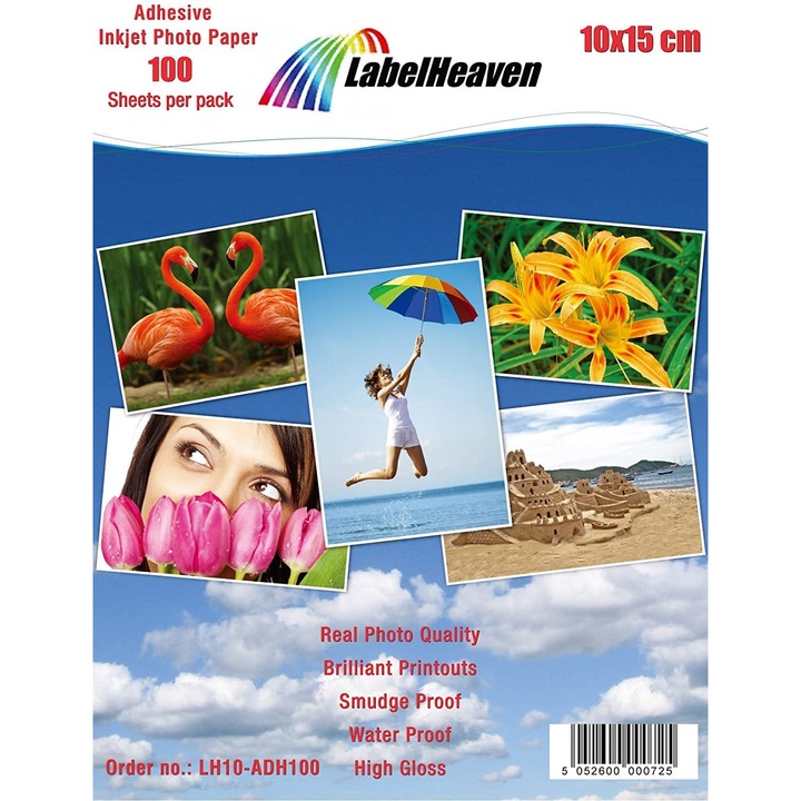 Hartie Foto Autoadeziva 10x15 cm LabelHeaven Premium High Glossy 115g 100 Coli