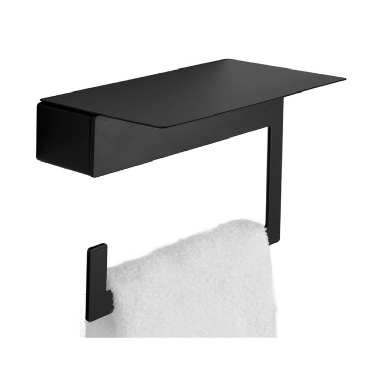 Kapitan Neo törölközőtartó, Jobb, Tartozéktartóval, Rozsdamentes acél AISI 304, Fekete matrac