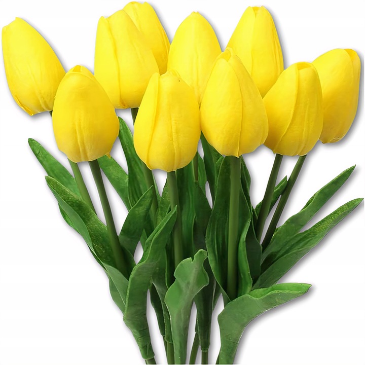 Buchet 10 lalele decorative, Edibazzar, Silicon, Galben/Verde