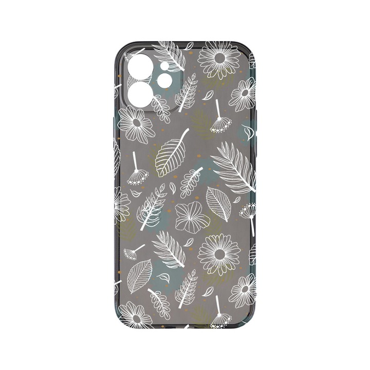 Силиконов калъф BestCase за Apple iPhone 12, Flowers, Camera Protection, Grafit Silicon 1.5MM, GT 81