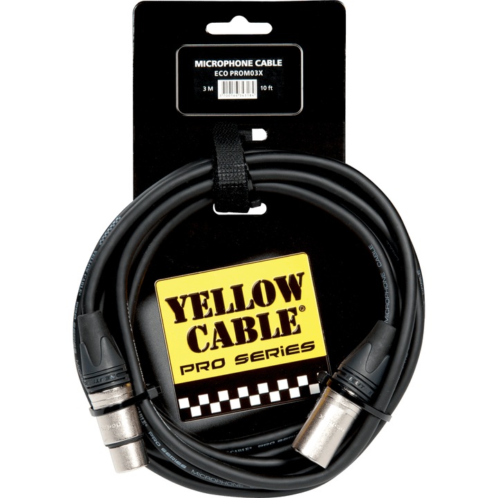 Кабел за микрофон, Yellow Cable, PROM03X, Neutrik XLR мъжки към женски XLR, 3 метра, Черен