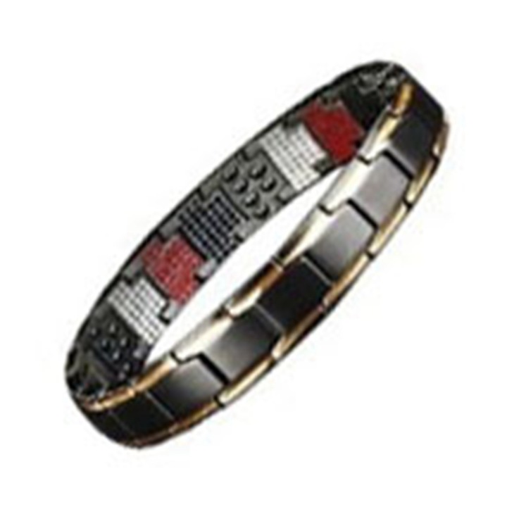 Bratara sanatate cu magneti, aliaj, negru cu auriu, 24x1cm