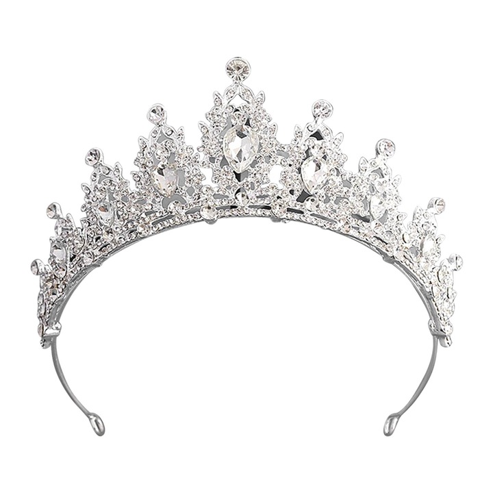 Coronita de mireasa cu strasuri si sticla, Alb, 15x5.6 cm
