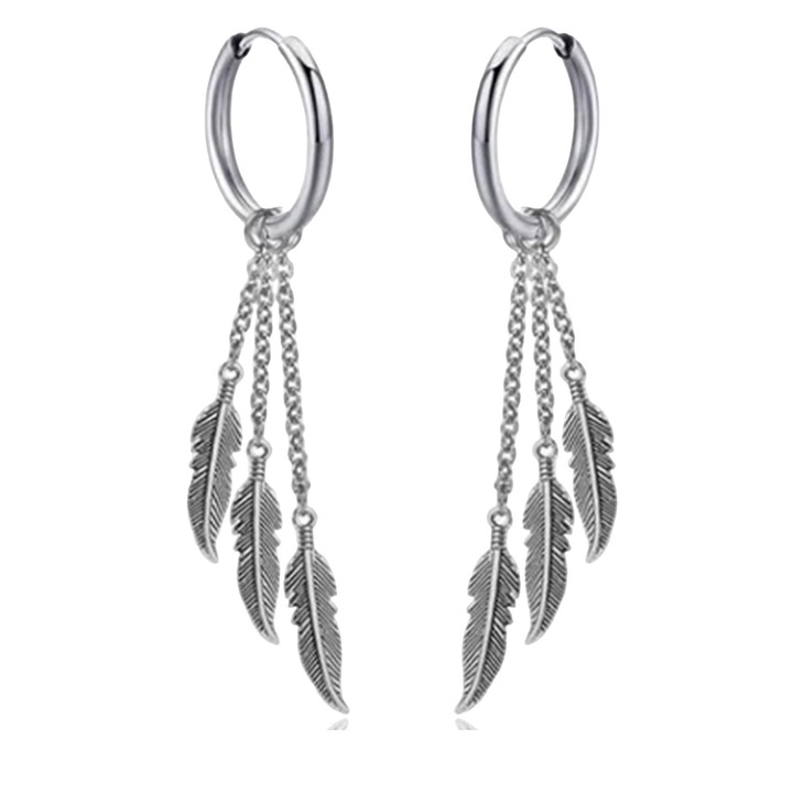 Cercei unisex, Inox, argintiu, 7.2x1.2cm