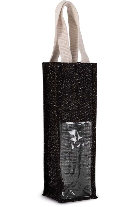Sacosa pentru sticle de iuta KI0267, Black, Silver, Universal