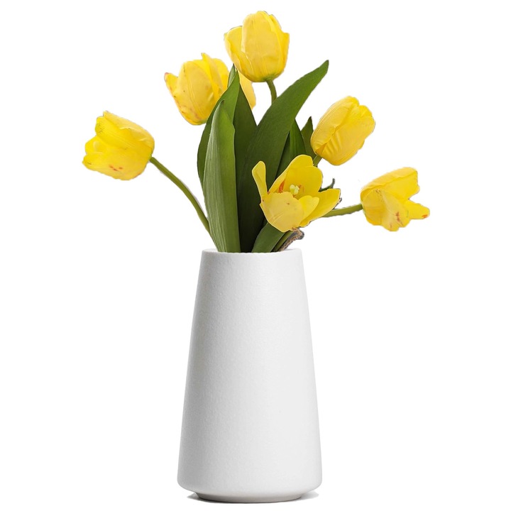 Vaza decorativa, Axroad Mall, Simplu si elegant, Usor de curatat, Potrivit pentru aranjamente florale, plante hidroponice si decoratiuni de masa pentru nunti, absolviri si petreceri, Ceramica, 8.5*15*5 cm, Alb
