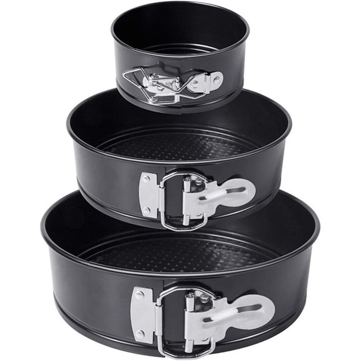 Set 3 Tavi pentru Tort cu suprafata antiaderenta si baza detasabila, Ronyes®, forma rotund