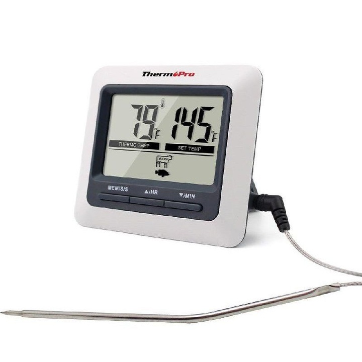 Termometru digital, ThermoPro, TP-04, cu o sonda, de la 0°C - 250°C, cu cronometru, pentru cuptor si cuptor