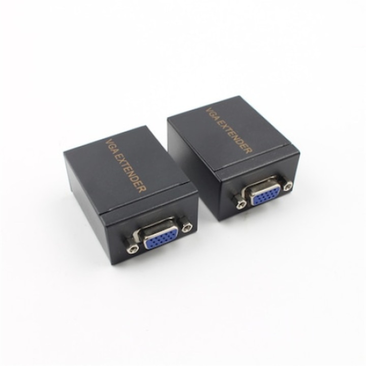Adaptor Datamaxx de la VGA la RJ45, pentru extindere semnal video pana la 60m, cu transmitator si receiver RJ45 Ethernet Cat5/6, rezolutie 1080p