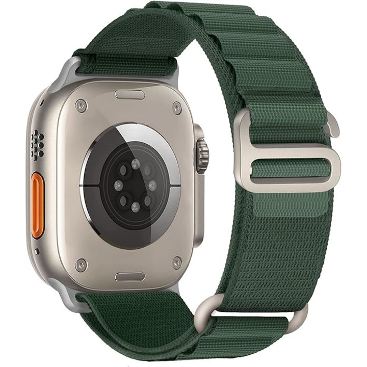 Curea Alpine Loop CLOOPER™, sport din nylon, compatibil cu Apple Watch 8/7/6/5/4/3/SE, Display 38/40/41 mm, Verde