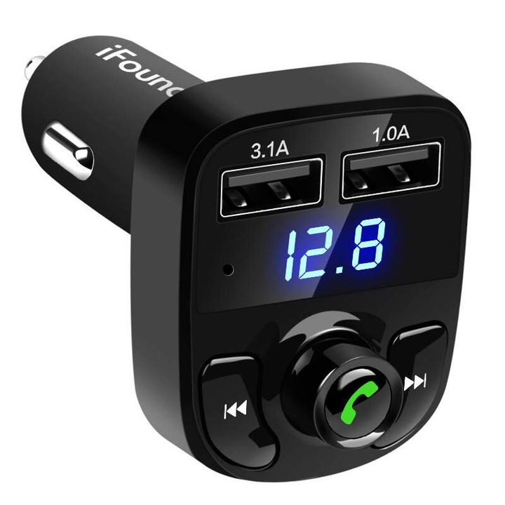 FM модулатор, Bluetooth 5.0, FM предавател с функция за зарядно за кола, бързо зареждане, USB Type-C порт, допълнителен порт