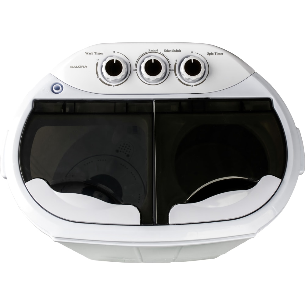 Masina de spalat rufe Salora, capacitate 3.6 kg, semiautomata, incarcare verticala, ideala pentru spatii mici/camin/rulota/camping,1300 rpm, consum redus, compacta, usor de utilizat, alb