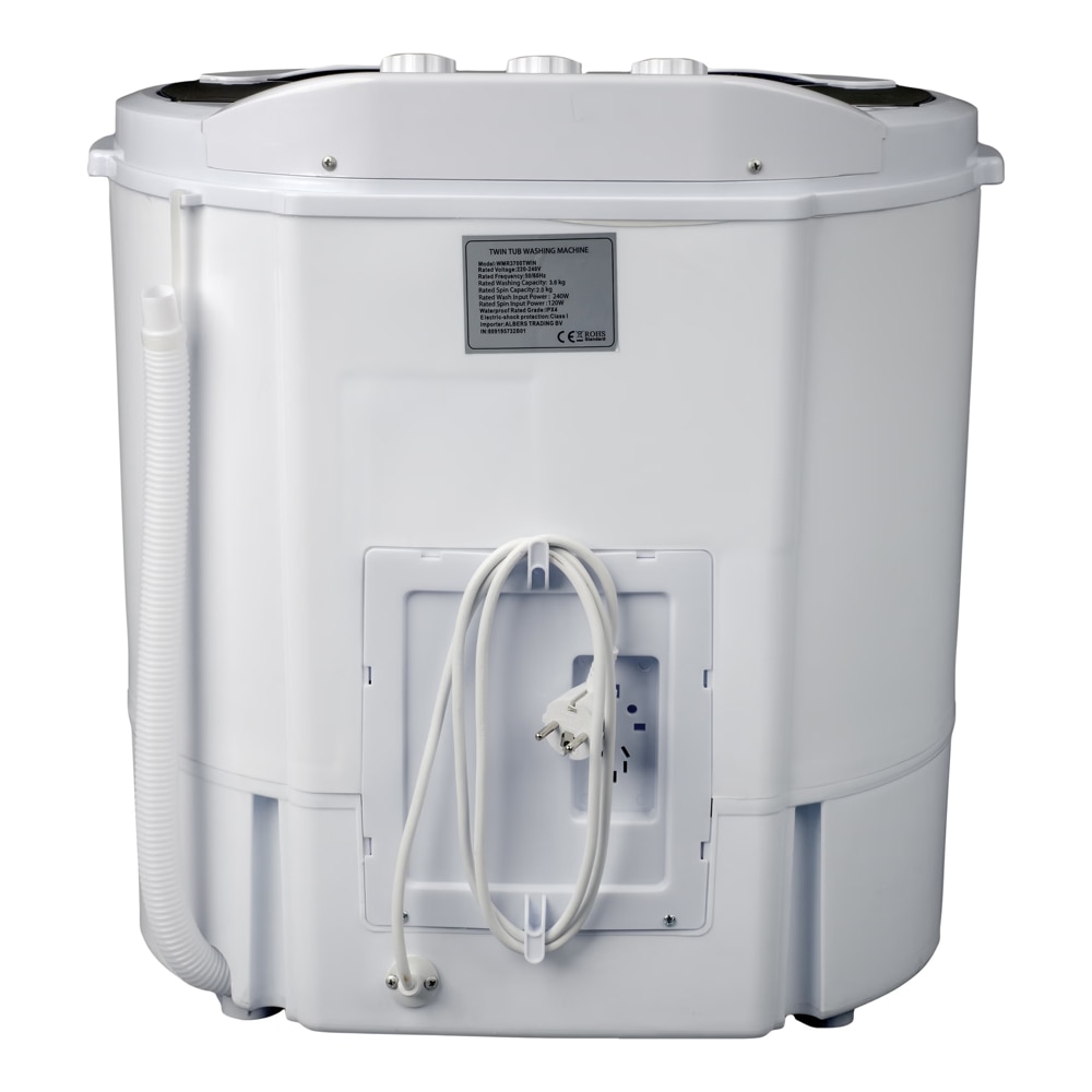 Masina de spalat rufe Salora, capacitate 3.6 kg, semiautomata, incarcare verticala, ideala pentru spatii mici/camin/rulota/camping,1300 rpm, consum redus, compacta, usor de utilizat, alb