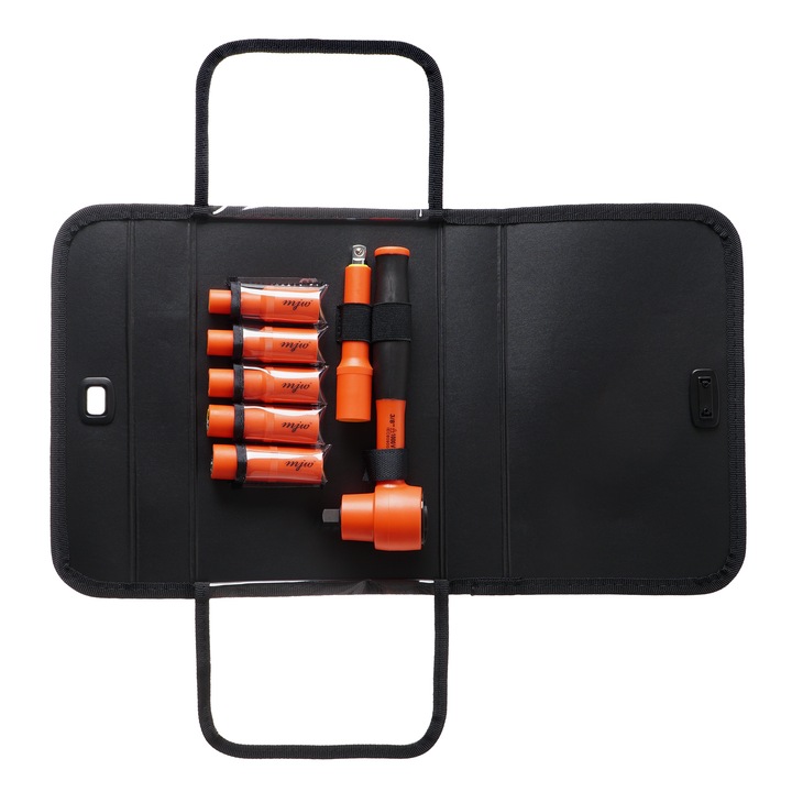 Комплект гнезда MJW Profi 3/8" VDE изолирани VDE 1000V, DIN EN 60900, включително кутия за материали и дълги гнезда 7-14 mm