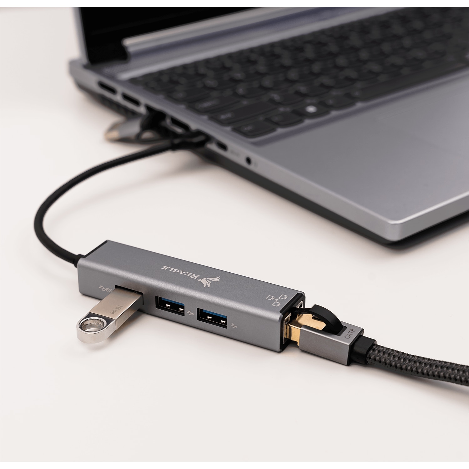 Адаптер USB C 2in1 USB A Хъб и мрежова карта USB към RJ45 + 3 x USB ...