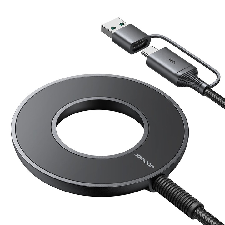 Vezeték nélküli mágneses töltő 15W USB / USB-C kábellel, fekete