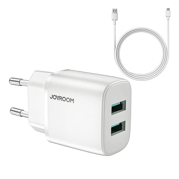 JoyRoom hálózati töltő (L-2A123), 2x USB, 12W, 2,4A + mikro-USB kábel, fekete
