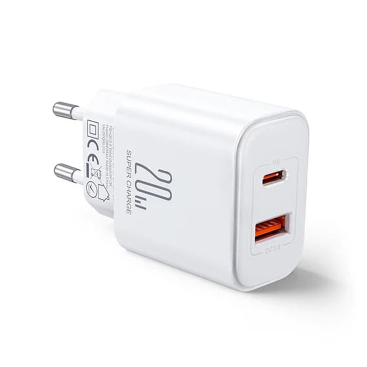 JoyRoom JR-TCF05 hálózati töltő, USB-C port, 2E+1 W, fehér szín