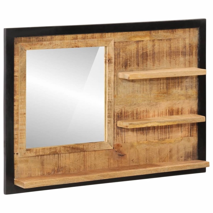 VidaXL tükör polcokkal, 80x8x55 cm, üveg és tömör mangófa, 5.45 Kg