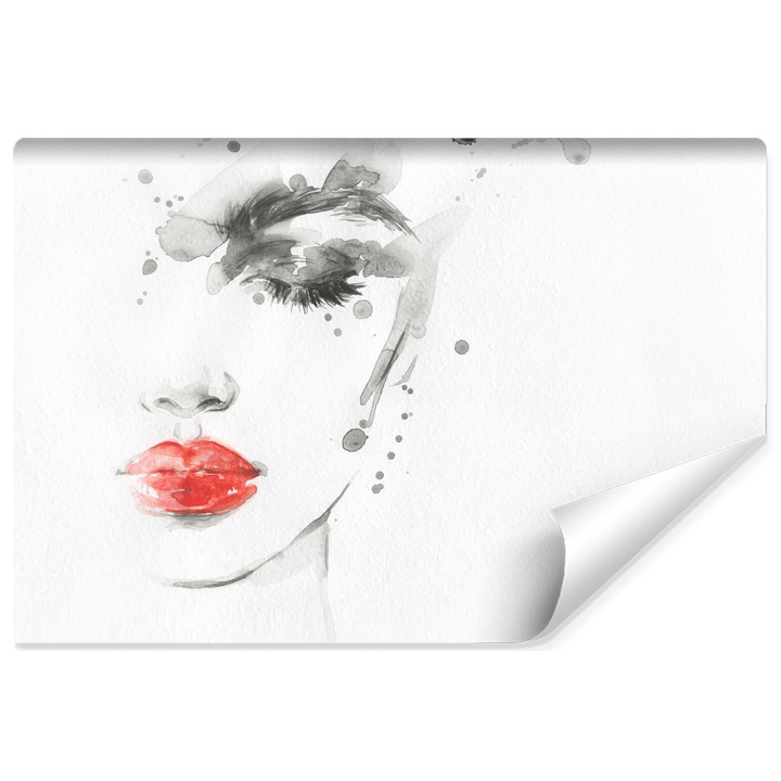 Fototapet Muralo fat feminina abstracta, buze rosii 90 cm x 60 cm decor camera de zi