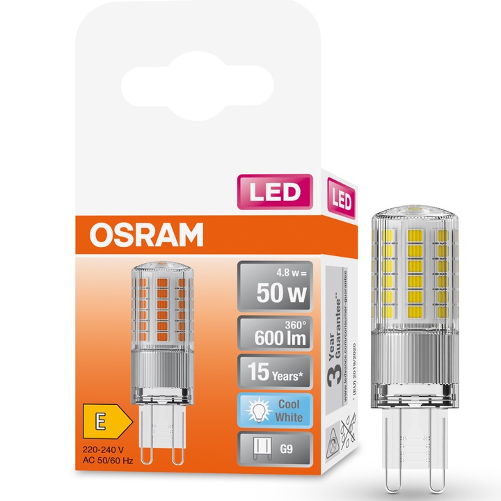 Крушка LED Osram PIN G9, 4.8W (50W), 600 лумена, Неутрална светлина (4000K), Енергиен клас E