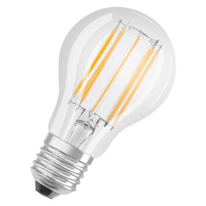 Set 3 becuri LED Osram Base filament, A100, E27, 11W (100W), 1521 lm, lumina neutra (4000K), clasa energetica D
