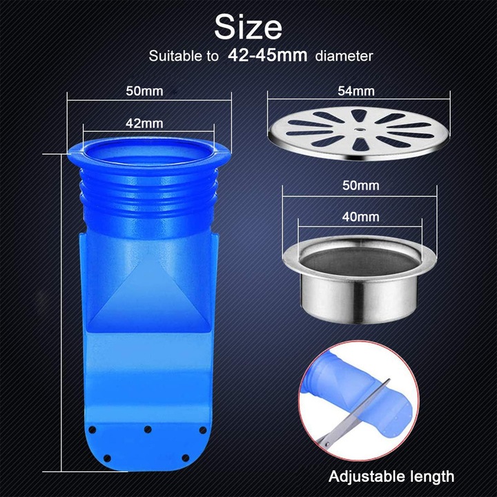 Комплект от 4 дренажни системи, NUODWELL, силиконов материал, ефективно предотвратява обратния поток и неприятни миризми от канализацията, предпазва от вредители, подходящи за отвори с диаметър 42-45 mm, сини