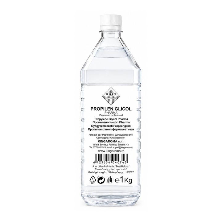 Propilenglicol (PG) Pharma KING Aroma, 1Kg, calitate farmaceutica, pentru uz profesional