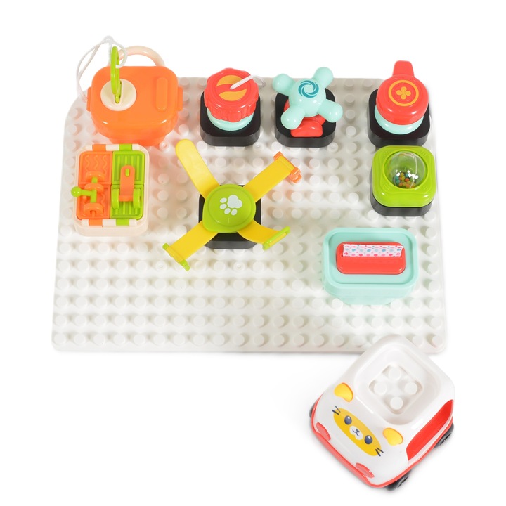 Plansa de constructie Huanger Block Board HE8082 cu 10 piese tip Montessori, Multicolor