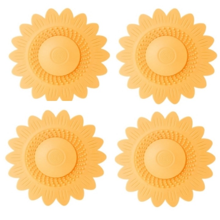 Set de 4 ventuze pentru chiuveta, BOMSTOM, pentru protectie Scurgere cu Ventuze din Silicon, 12.6x12.6 cm, Portocaliu