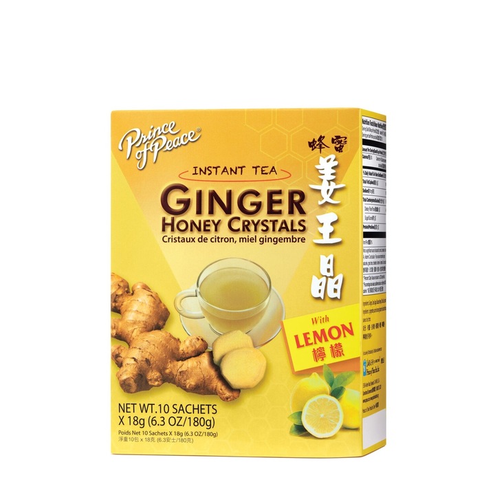Bautura Instant cu Ghimbir, Miere si Lamaie, 18 g x 10 Pachete, Prince of Peace Ginger Honey Crystals, 180 g