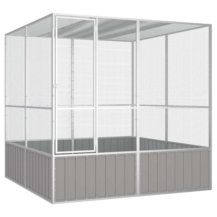 Colivie pentru pasari gri 213 vidaXL,5x217,5x211,5 cm otel galvanizat, 53.2 kg