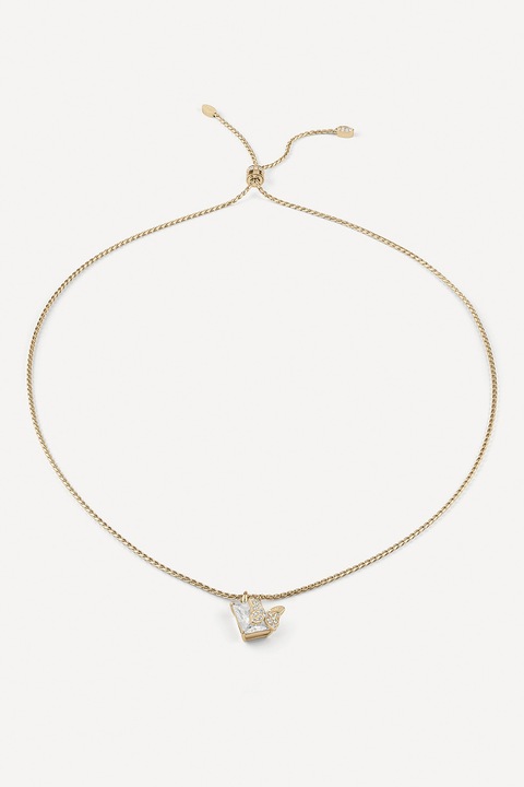 Guess, Colier cu pandantiv cu fluture si cristale, Auriu