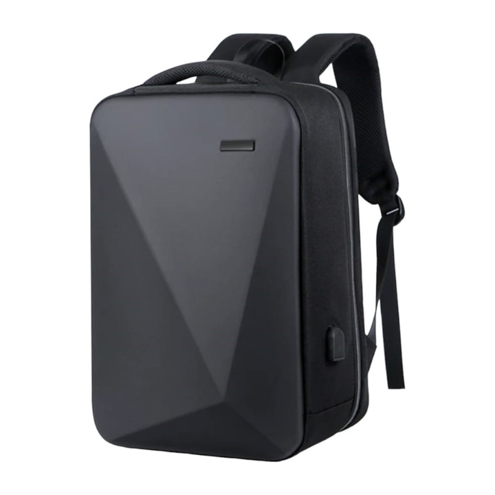 Multifunkcionális hátizsák, piramis stílusú elöl, USB töltőporttal, vízálló, unisex, lopásgátló kód, 103 fekete