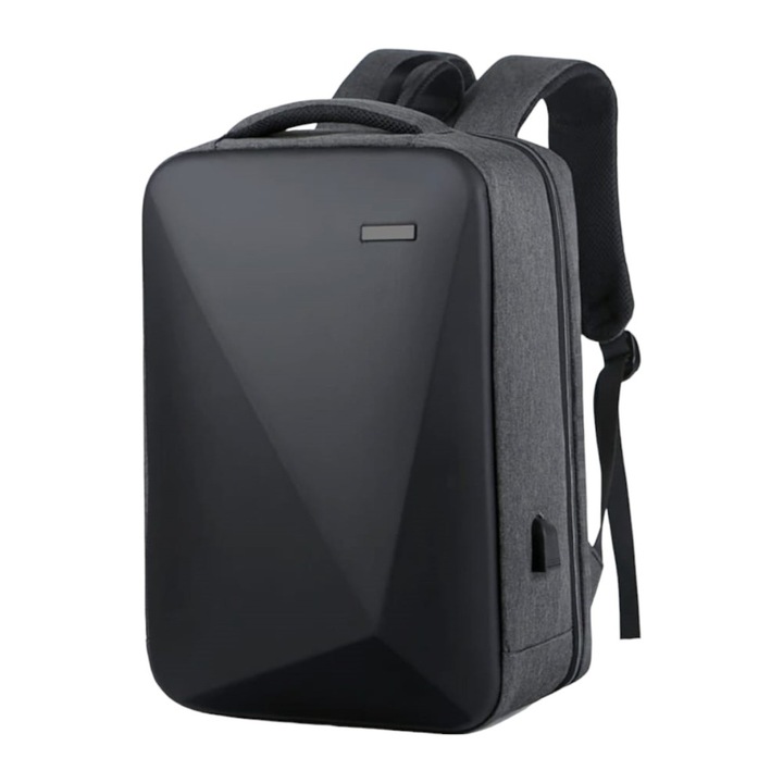 Többfunkciós hátizsák, piramis stílusú előlap, USB töltőporttal, vízálló, unisex, lopásgátló kód, 103 szürke