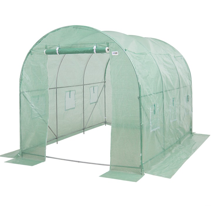 Sera de gradina, tunel de folie, Kanwod Demestra, 6m2, Protectie UV 4, 140g/m2, Cadru din otel galvanizat, Verde, 200x200x300 cm, 17.8kg