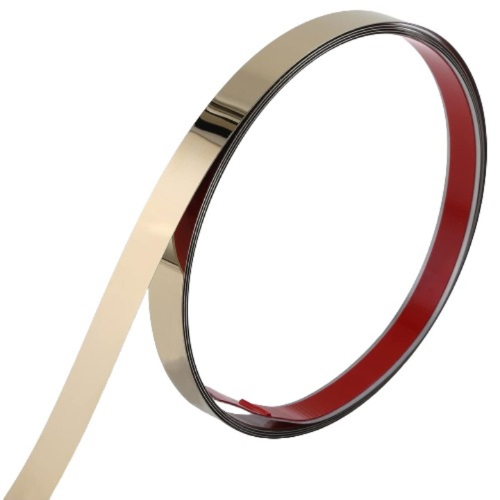 Banda decorativa Adeziva, din Otel Inoxidabil Nichelat, Ideala pentru Decor si Design Interior - CBD Coral Best Deals, Dimensiuni 500 cm x 2 cm x 0.5 m, Culoare Auriu, Gold