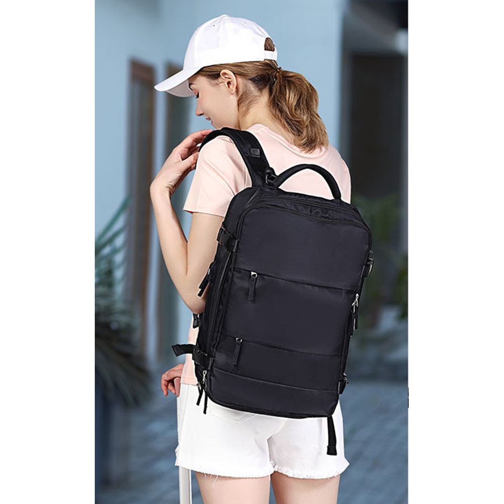 Rucsac laptop, Nylon, Multifunctional, Rezistent la apa, USB, Negru